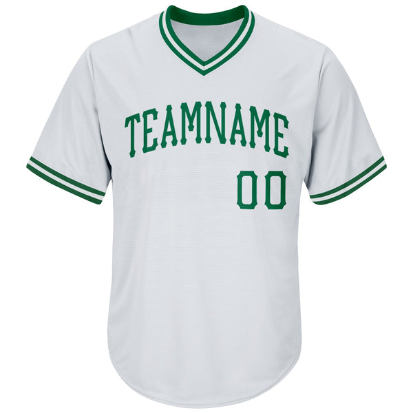 Custom White Kelly Green Authentic Throwback Rib-Knit Baseball Jersey Shirt alternate