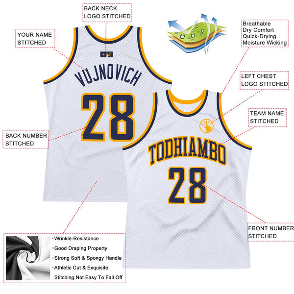Custom White Navy-Gold Authentic Throwback Basketball Jersey alternate