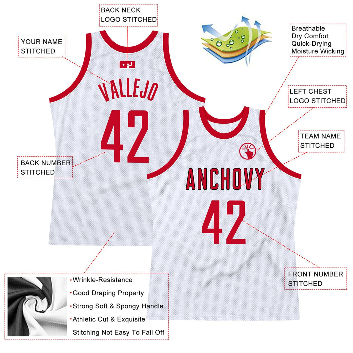Custom White Red-Black Authentic Throwback Basketball Jersey - Back