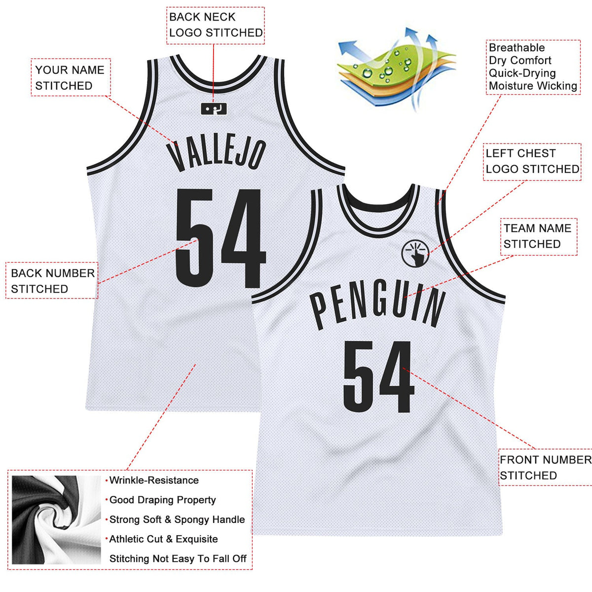 Custom White Black Authentic Throwback Basketball Jersey - Back