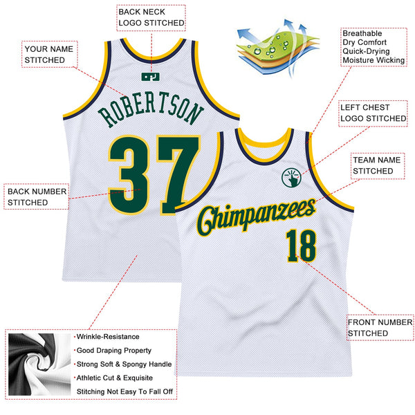 Custom White Hunter Green-Gold Authentic Throwback Basketball Jersey alternate