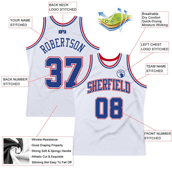 Custom White Royal-Red Authentic Throwback Basketball Jersey alternate