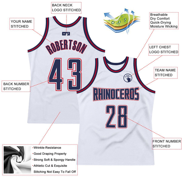 Custom White Navy-Red Authentic Throwback Basketball Jersey alternate
