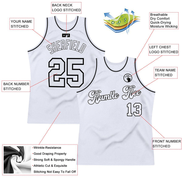Custom White White-Black Authentic Throwback Basketball Jersey alternate