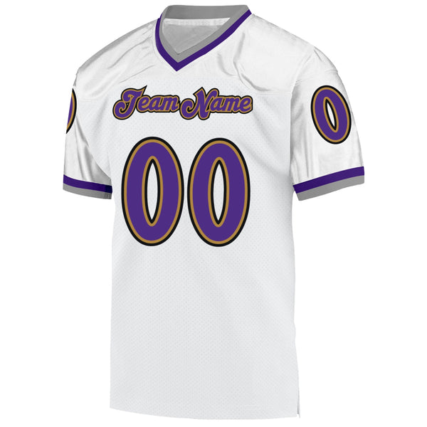 Custom White Purple-Old Gold Mesh Authentic Throwback Football Jersey alternate