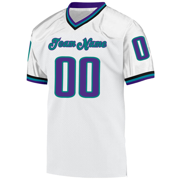 Custom White Purple-Aqua Mesh Authentic Throwback Football Jersey alternate