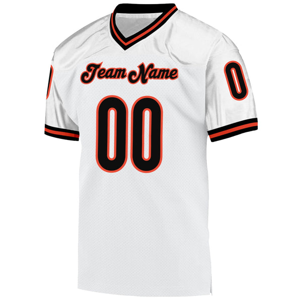 Custom White Black-Orange Mesh Authentic Throwback Football Jersey alternate