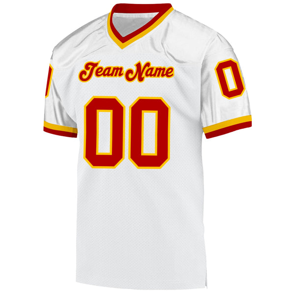 Custom White Red-Gold Mesh Authentic Throwback Football Jersey alternate