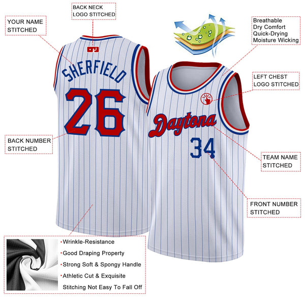 Custom White Royal Pinstripe Red-Royal Authentic Basketball Jersey alternate