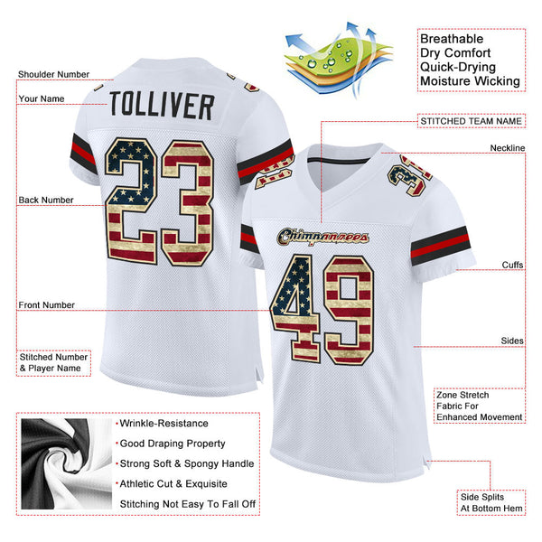 Custom White Vintage USA Flag-Black Mesh Authentic Football Jersey alternate