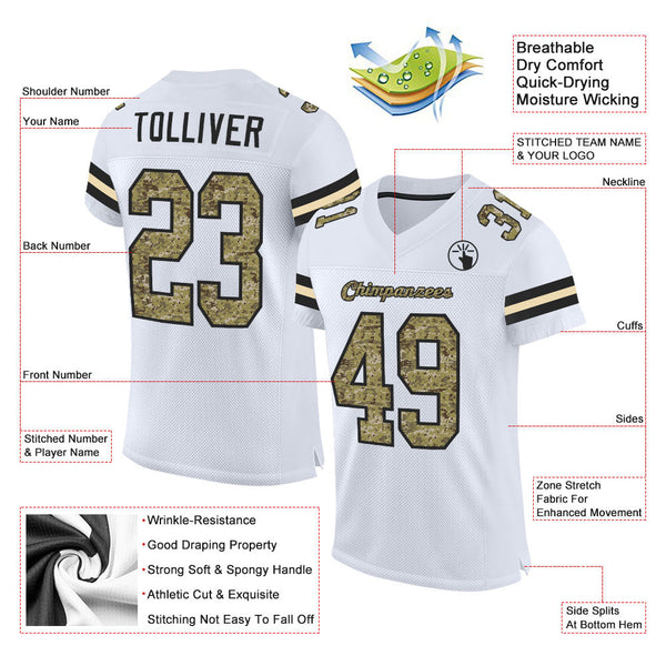 Custom White Camo-Black Mesh Authentic Football Jersey alternate
