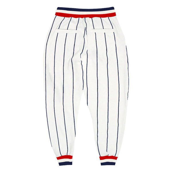 Custom White Navy Pinstripe Navy-Red Sports Pants alternate