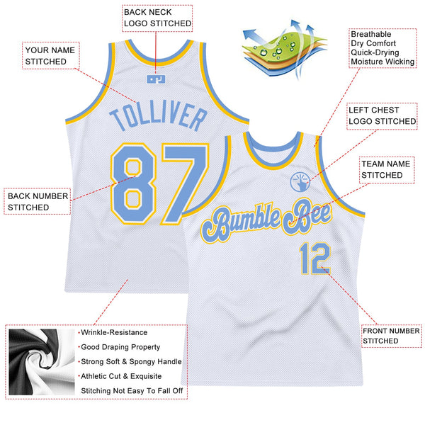 Custom White Light Blue-Gold Authentic Throwback Basketball Jersey alternate