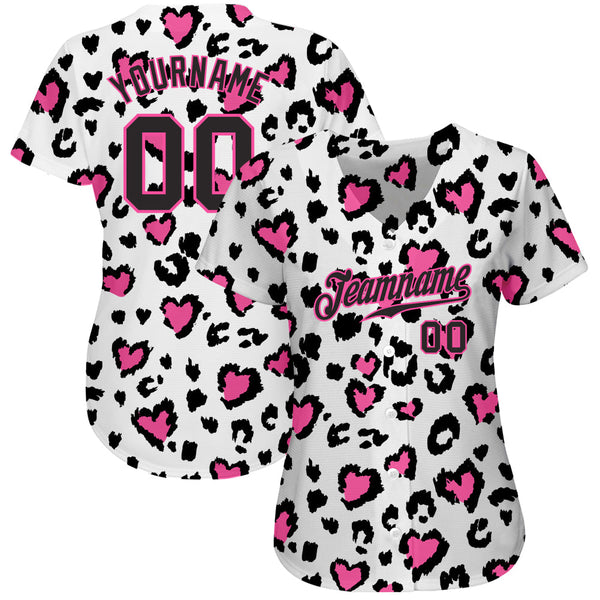 Custom White Black-Pink 3D Pattern Design Leopard Authentic Baseball Jersey alternate