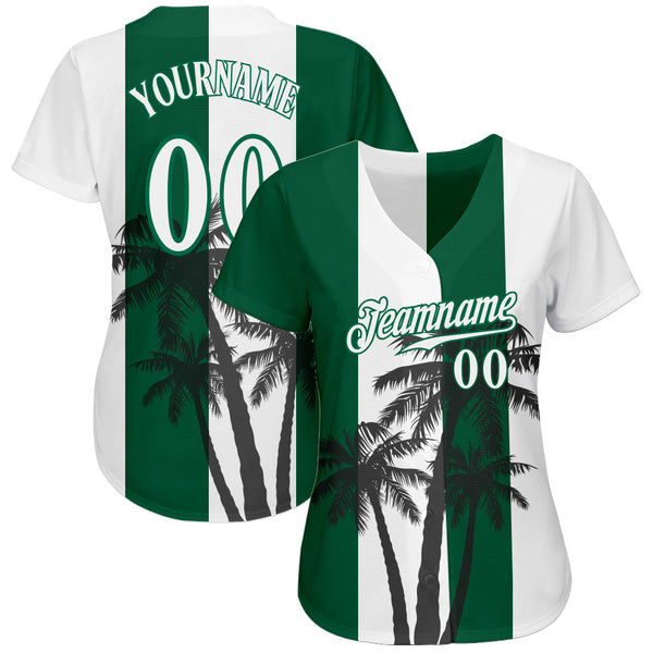 Custom White White-Kelly Green 3D Pattern Design Hawaii Coconut Trees Authentic Baseball Jersey alternate