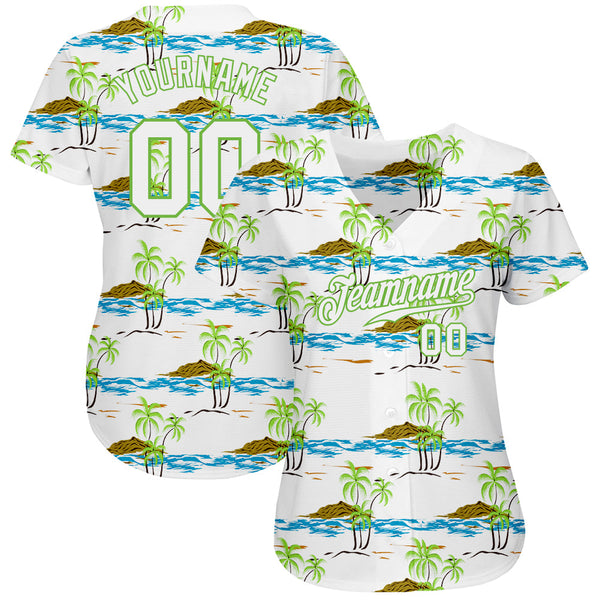 Custom White White-Neon Green 3D Pattern Design Beaches Authentic Baseball Jersey alternate