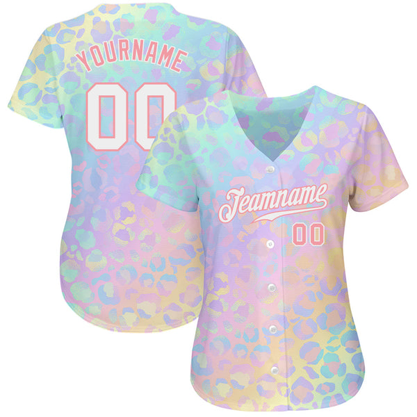 Custom White White-Medium Pink 3D Pattern Design Leopard Authentic Baseball Jersey alternate