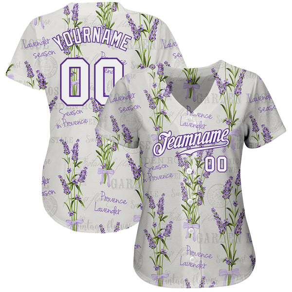 Custom White White-Purple 3D Pattern Design Lavenders Authentic Baseball Jersey alternate