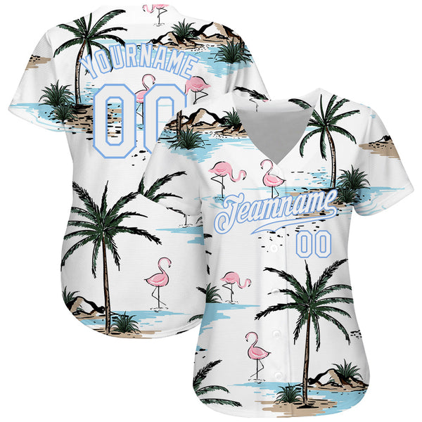 Custom White White-Light Blue 3D Pattern Design Hawaii Palm Trees Authentic Baseball Jersey alternate