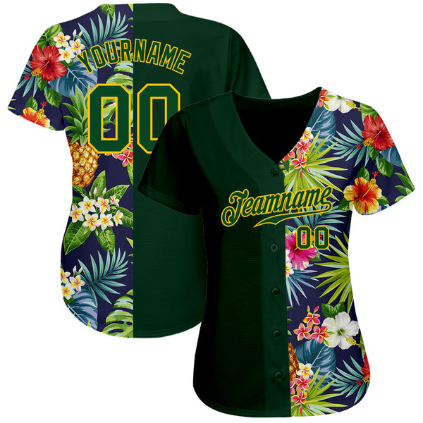 Custom 3D Pattern Design Tropical Pattern With Pineapples Palm Leaves And Flowers Authentic Baseball Jersey alternate