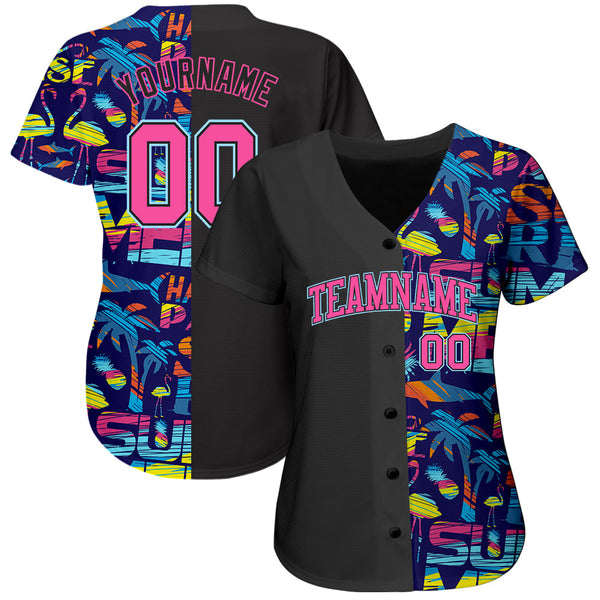 Custom 3D Pattern Design Abstract Geometric Pattern With Palm Trees Sharks Flamingo With The Words:Summer Hawaii Authentic Baseball Jersey alternate