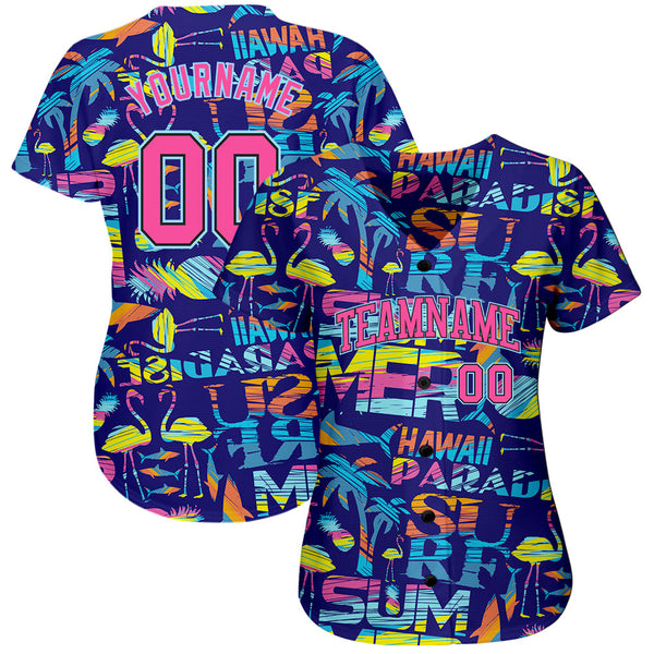 Custom 3D Pattern Design Abstract Geometric Pattern With Palm Trees Sharks Flamingo With The Words:Summer Hawaii Authentic Baseball Jersey alternate