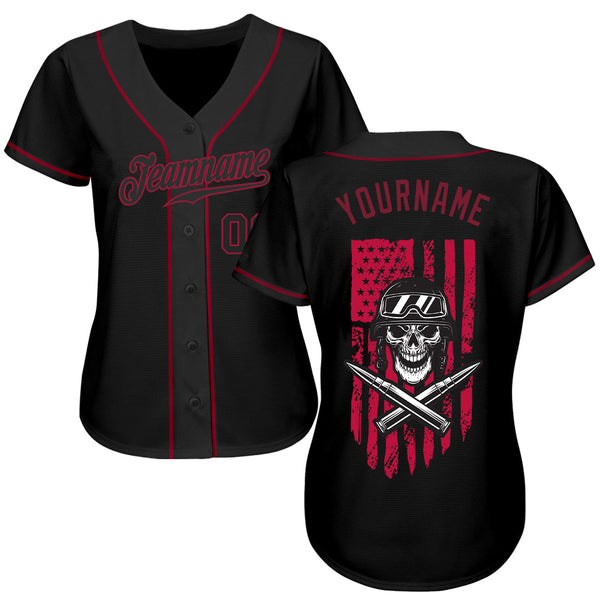 Custom 3D Pattern Design Soldier Skull On American Flag Authentic Baseball Jersey alternate