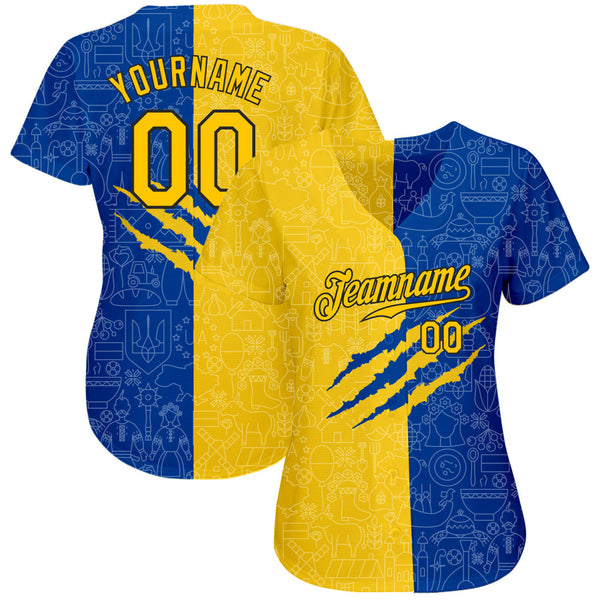 Custom 3D Pattern Design Ukrainian Flag Authentic Baseball Jersey alternate