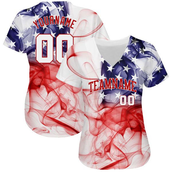 Custom White White-Red 3D American Flag Authentic Baseball Jersey alternate