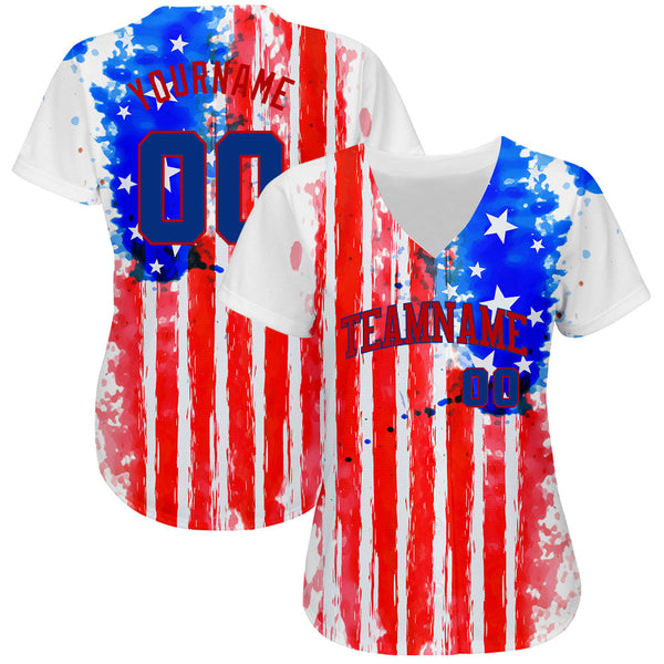 Custom White Royal-Red 3D American Flag Authentic Baseball Jersey alternate