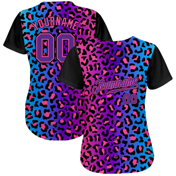 Custom Purple Purple-Pink 3D Pattern Design Leopard Authentic Baseball Jersey alternate