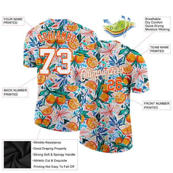 Custom White Orange 3D Pattern Design Fruit Performance T-Shirt alternate