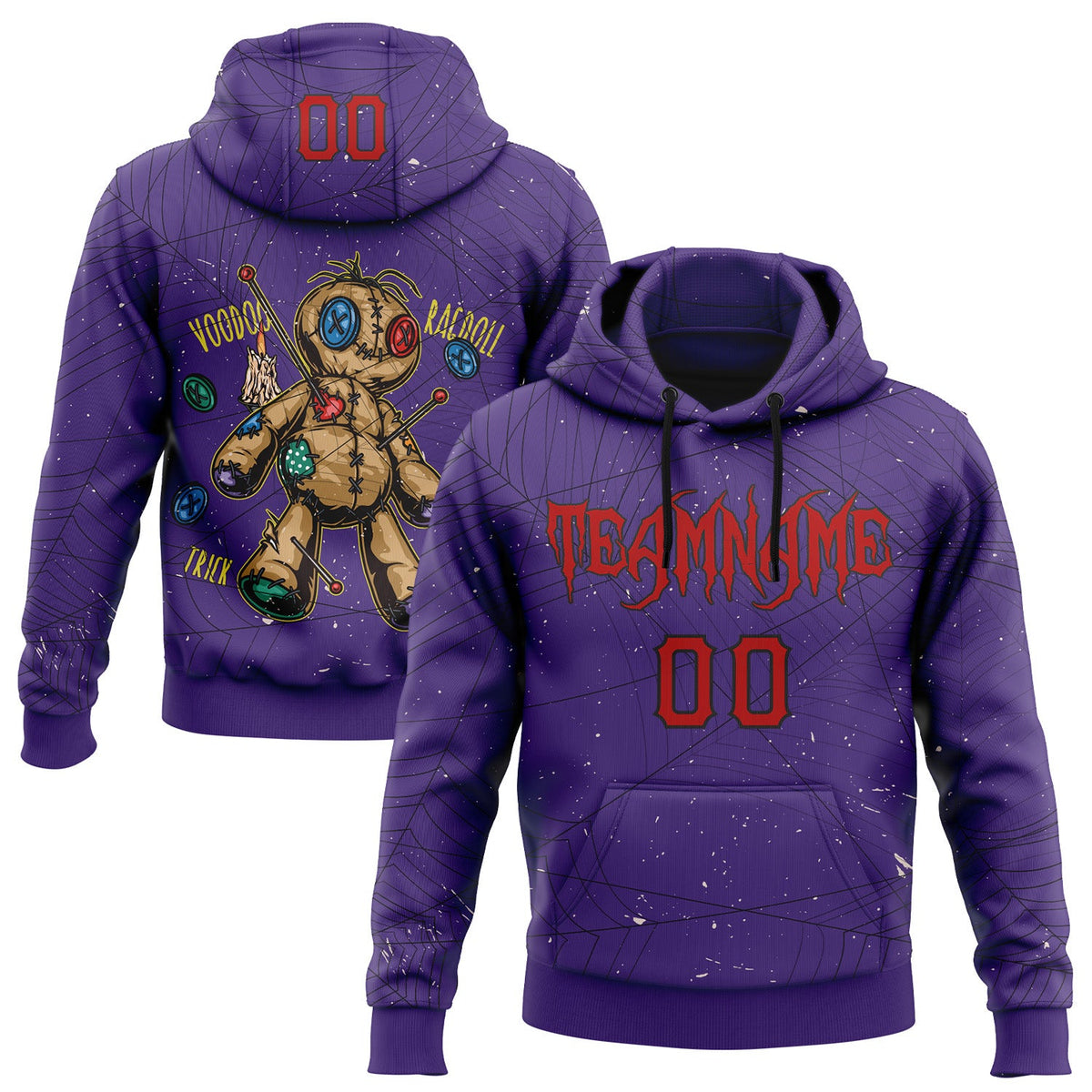 Custom Purple Red-Black 3D Halloween Spider Net Horror Night Trick Treat Party Costume Ideas Sports Pullover Sweatshirt Hoodie