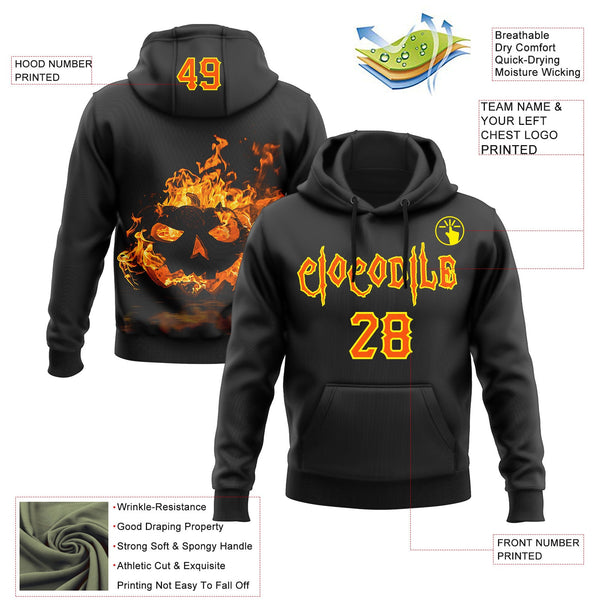 Custom Black Orange-Light Yellow 3D Halloween Flame Pumpkin Party Costume Ideas Sports Pullover Sweatshirt Hoodie alternate