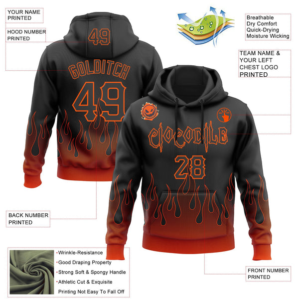 Custom Black Orange 3D Halloween Flame Pumpkin Party Costume Ideas Sports Pullover Sweatshirt Hoodie alternate