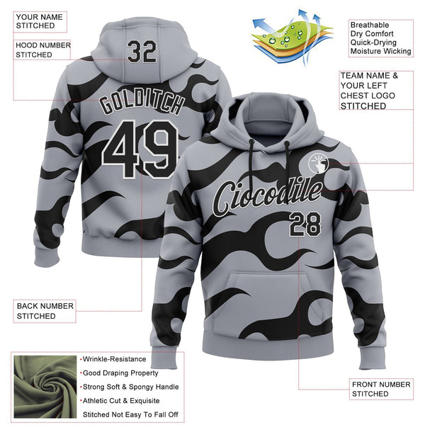 Custom Stitched Gray Black-White 3D Pattern Design Sportswear Pullover Sweatshirt Hoodie alternate