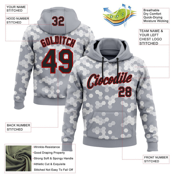 Custom Stitched Gray Black-Red 3D Pattern Design Sportswear Pullover Sweatshirt Hoodie alternate