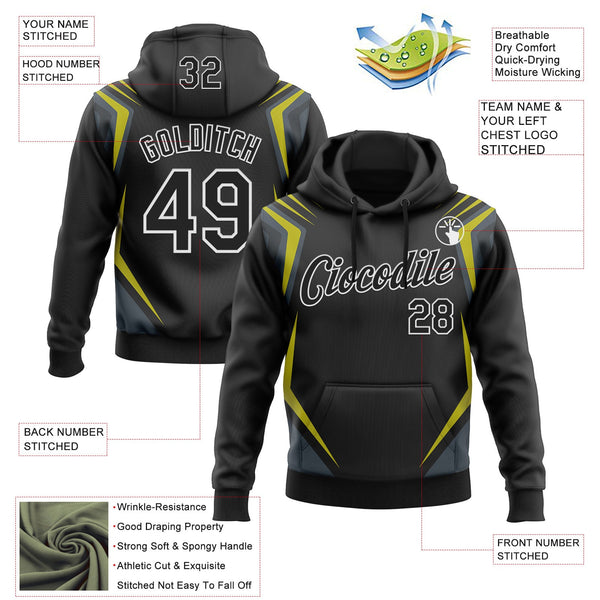 Custom Stitched Black Yellow-White 3D Pattern Design Sportswear Pullover Sweatshirt Hoodie alternate