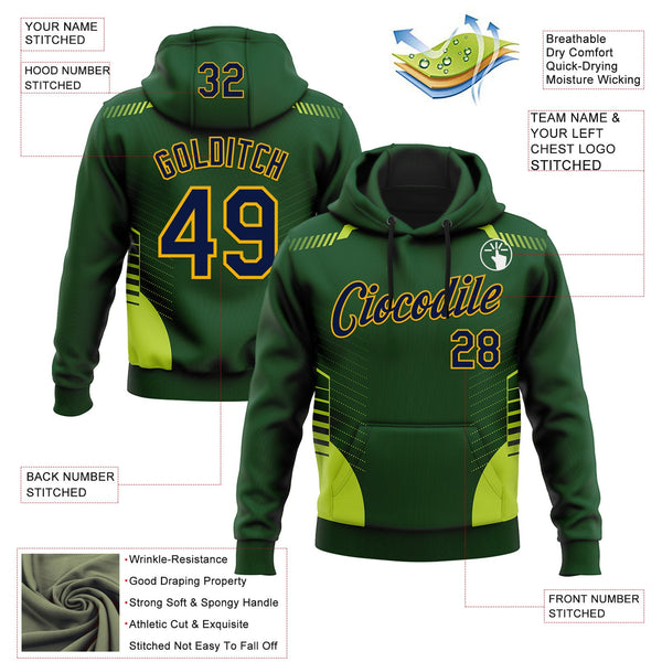 Custom Stitched Green Navy-Gold 3D Pattern Design Sportswear Pullover Sweatshirt Hoodie alternate