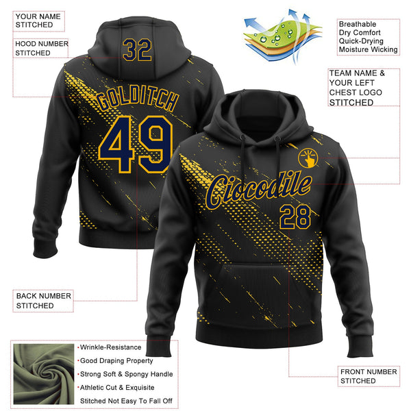 Custom Stitched Black Navy-Gold 3D Pattern Design Sportswear Pullover Sweatshirt Hoodie alternate