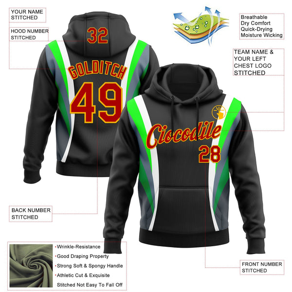 Custom Stitched Black Red White Green-Gold 3D Pattern Design Sportswear Pullover Sweatshirt Hoodie alternate