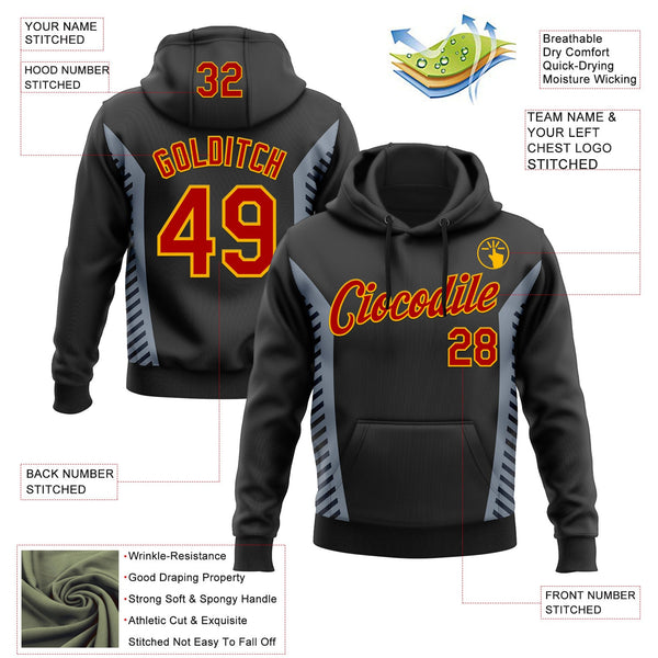 Custom Stitched Black Red Gray-Gold 3D Pattern Design Sportswear Pullover Sweatshirt Hoodie alternate
