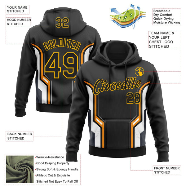Custom Stitched Black Orange White-Gold 3D Pattern Design Sportswear Pullover Sweatshirt Hoodie alternate