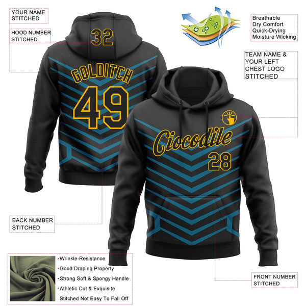 Custom Stitched Black Blue-Gold 3D Pattern Design Sportswear Pullover Sweatshirt Hoodie alternate