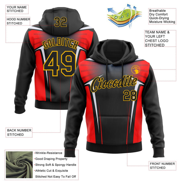 Custom Stitched Black Red White-Gold 3D Pattern Design Sportswear Pullover Sweatshirt Hoodie alternate