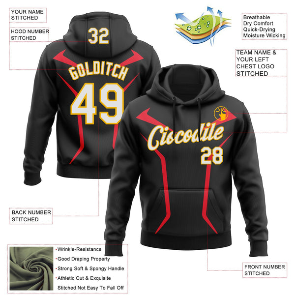 Custom Stitched Black White Red-Gold 3D Pattern Design Sportswear Pullover Sweatshirt Hoodie alternate