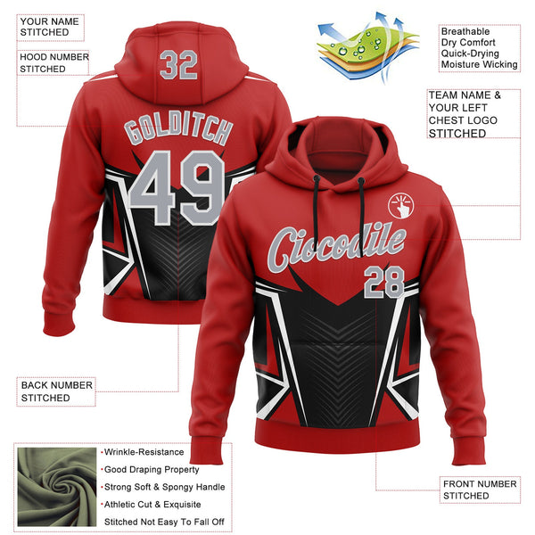 Custom Stitched Red Light Gray Black-White 3D Pattern Design Sportswear Pullover Sweatshirt Hoodie alternate