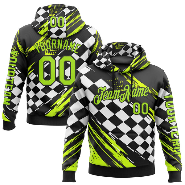 Custom Black Neon Green-White 3D Pattern Design Formula Auto Car Racing Motorsport Sports Pullover Sweatshirt Hoodie
