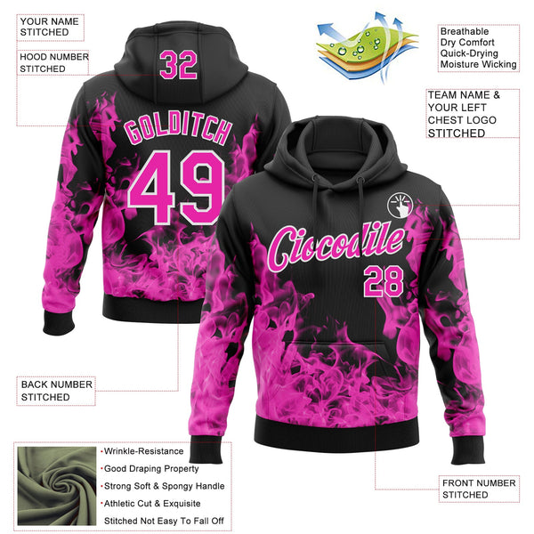 Custom Stitched Black Deep Pink-White 3D Pattern Design Flame Sports Pullover Sweatshirt Hoodie alternate