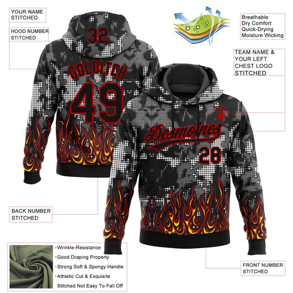 Custom Stitched Black Yellow Red-White 3D Pattern Design Flame Sports Pullover Sweatshirt Hoodie alternate
